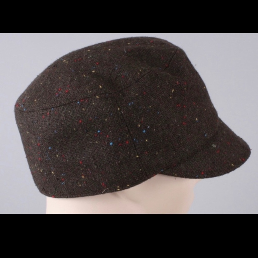 Newsboy cap - brown with specks of color.